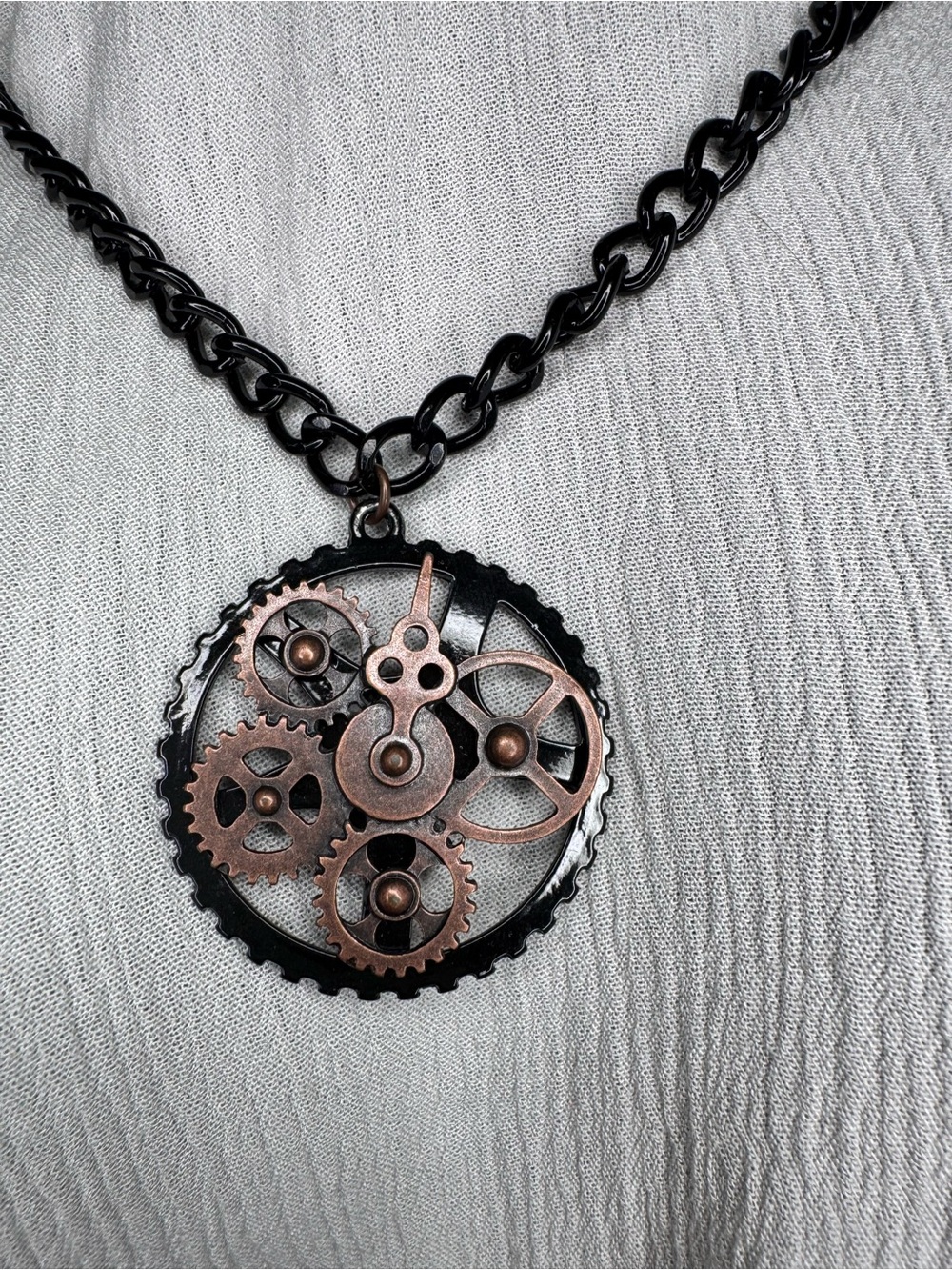 Handcrafted Steampunk Gear Pendant Necklace - Black and Copper Handcraft - Picture 3 of 3